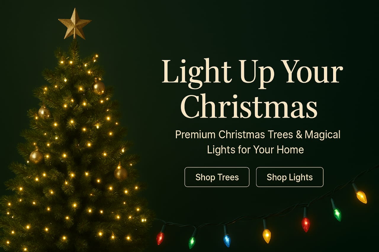 A beautifully decorated Christmas tree with lights and a star, promoting festive decor and holiday cheer.